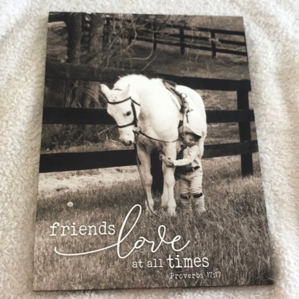WALL DECOR FRIENDS LOVE HORSE AND BOY canvas wood NEW
